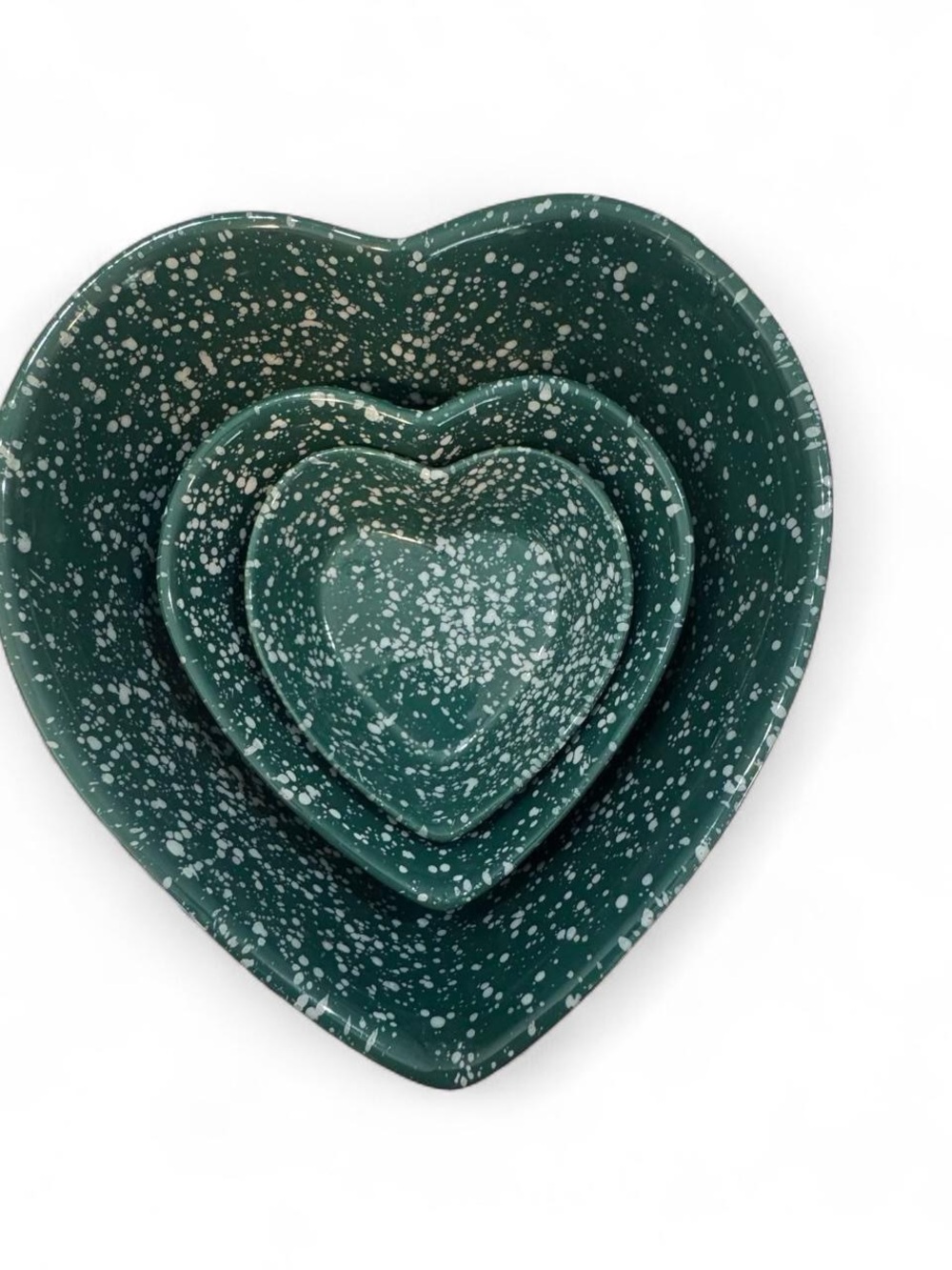 Green Speckled Heart Nesting Bowls